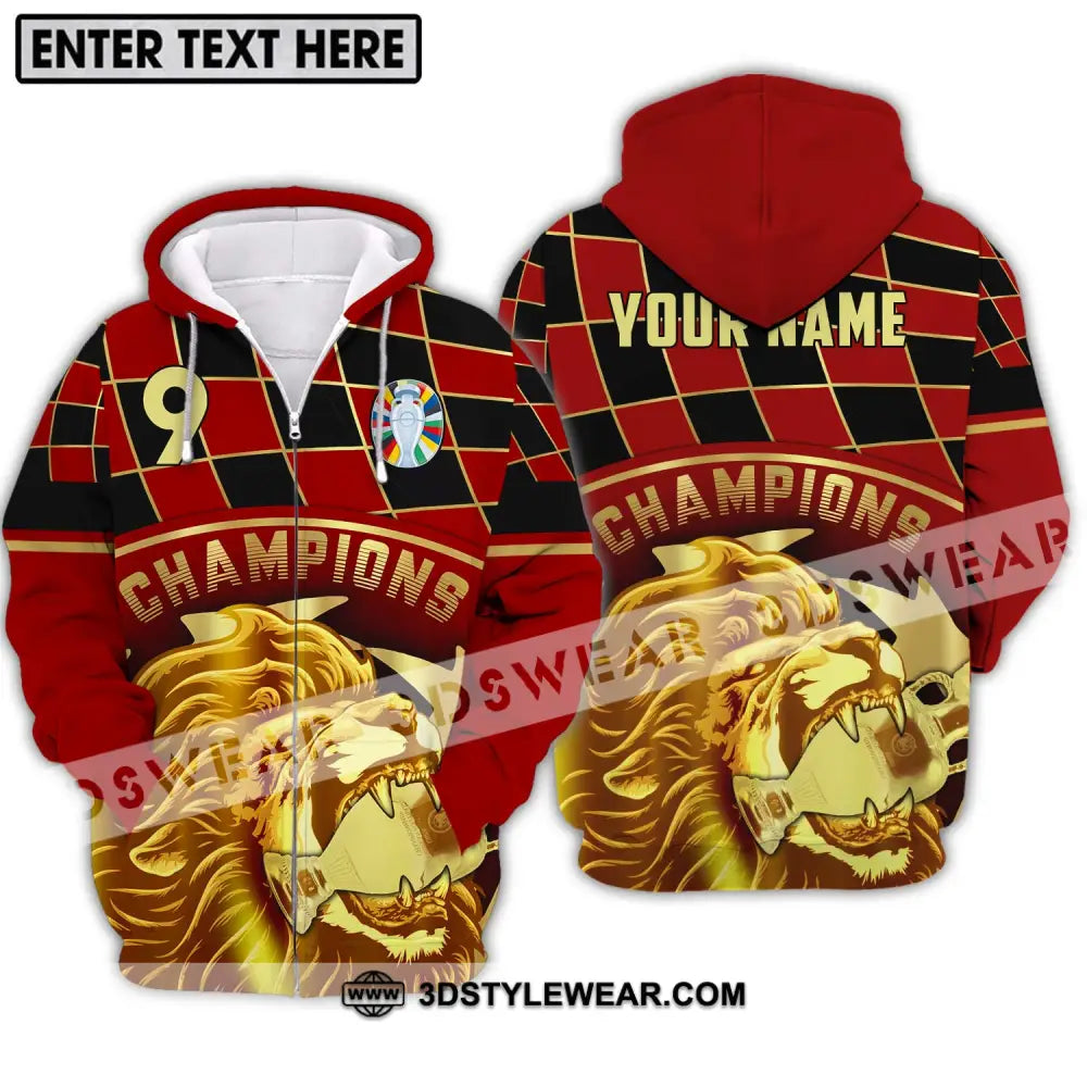 Unisex Shirt - Custom Name And Number Champions Gold Lion Zipper Hoodie / S T-Shirt