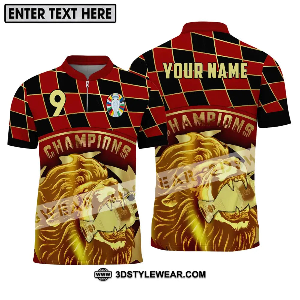 Unisex Shirt - Custom Name And Number Champions Gold Lion Zipper Polo / S T-Shirt