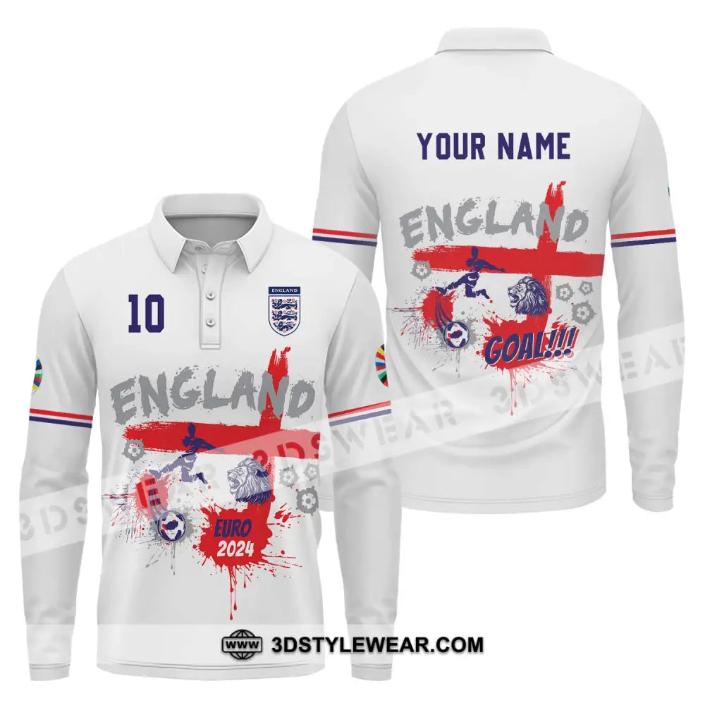 Unisex Shirt - Custom Name And Number England Euro 2024 Team Flag Color Long Sleeve Polo / S T-Shirt