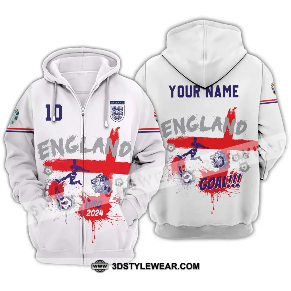 Unisex Shirt - Custom Name And Number England Euro 2024 Team Flag Color Zipper Hoodie / S T-Shirt