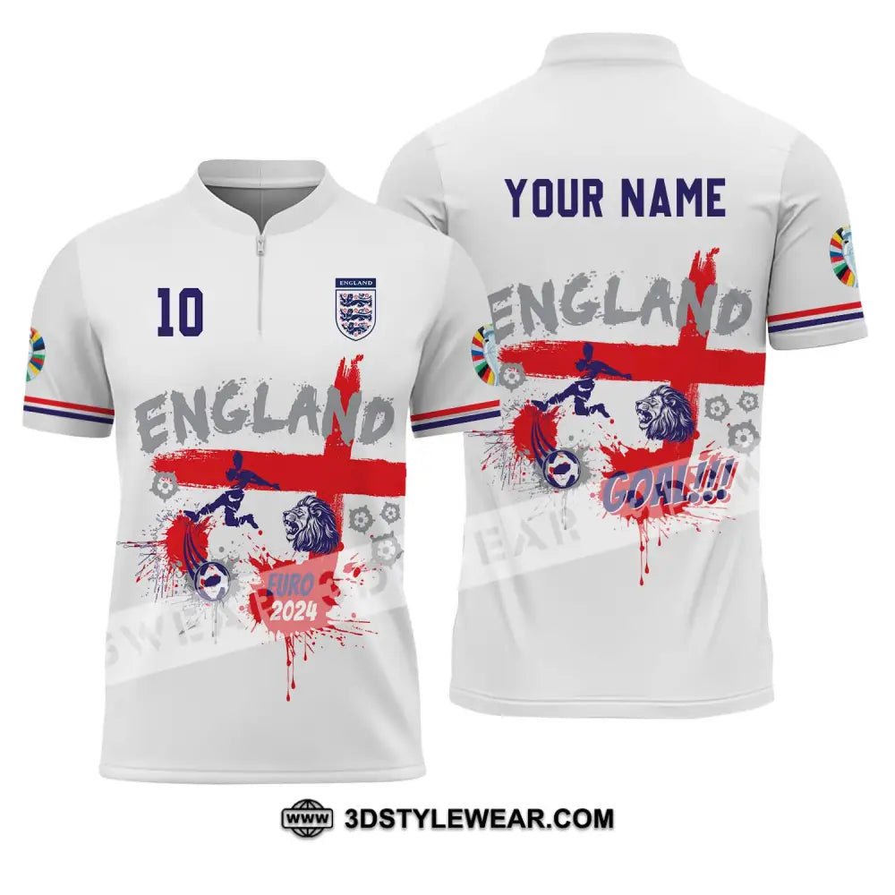 Unisex Shirt - Custom Name And Number England Euro 2024 Team Flag Color Zipper Polo / S T-Shirt