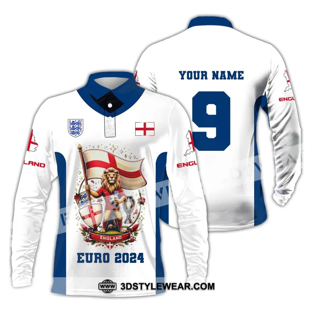 Unisex Shirt Custom Name And Number England Football Euro 2024 Polo Long Sleeve / S T-Shirt