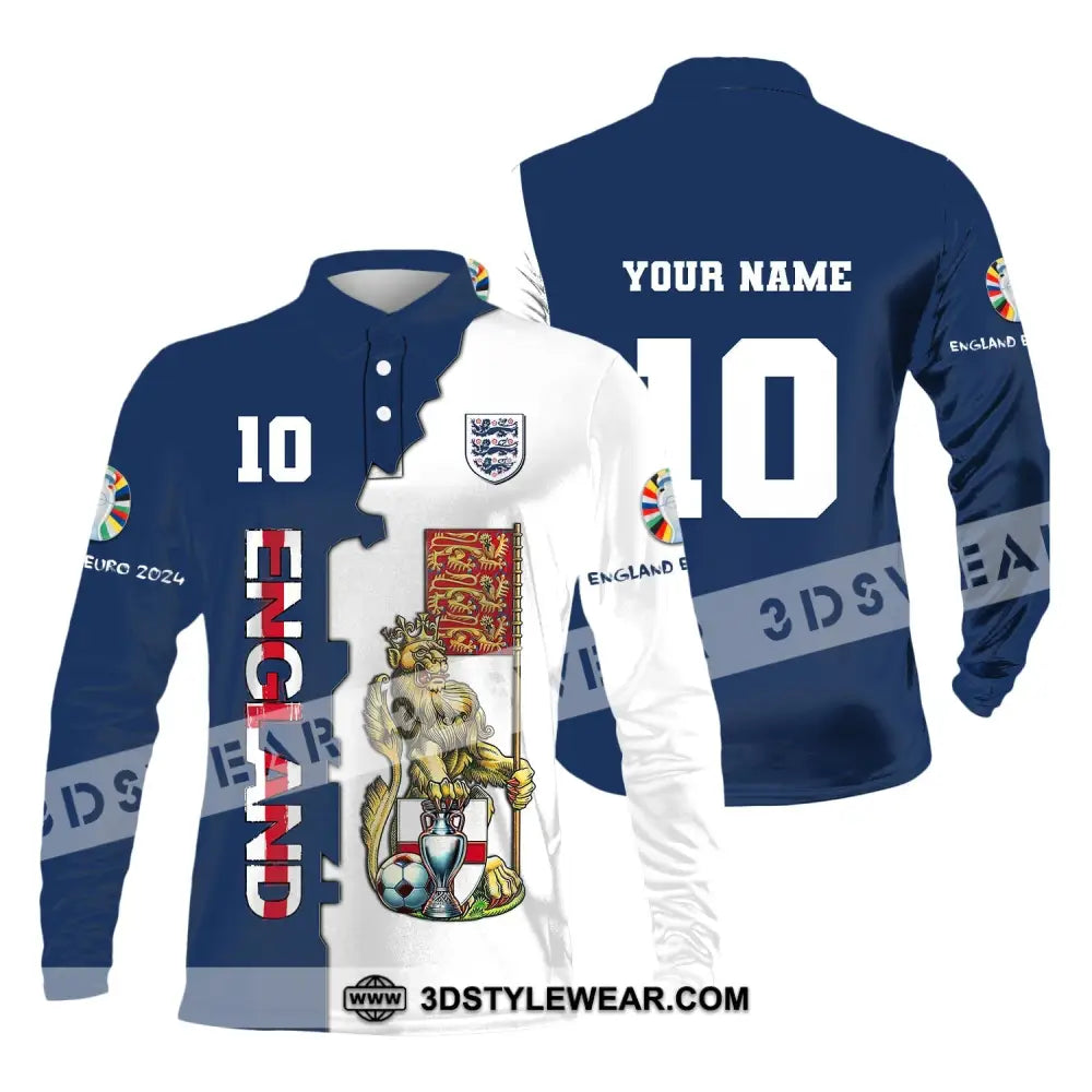 Unisex Shirt Custom Name And Number England Football Euro 2024 Polo Long Sleeve / S T-Shirt