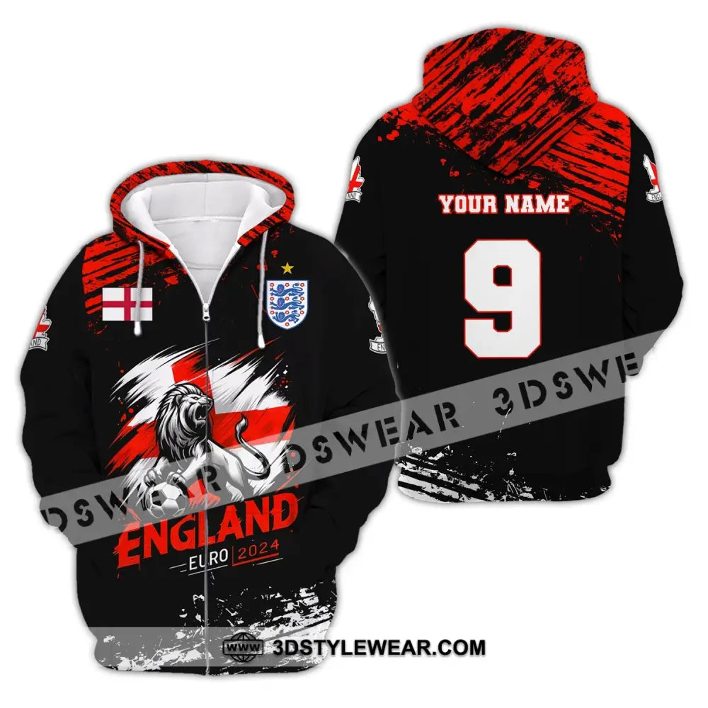 Unisex Shirt Custom Name And Number England Football Euro 2024 Polo Long Sleeve Zipper Hoodie / S