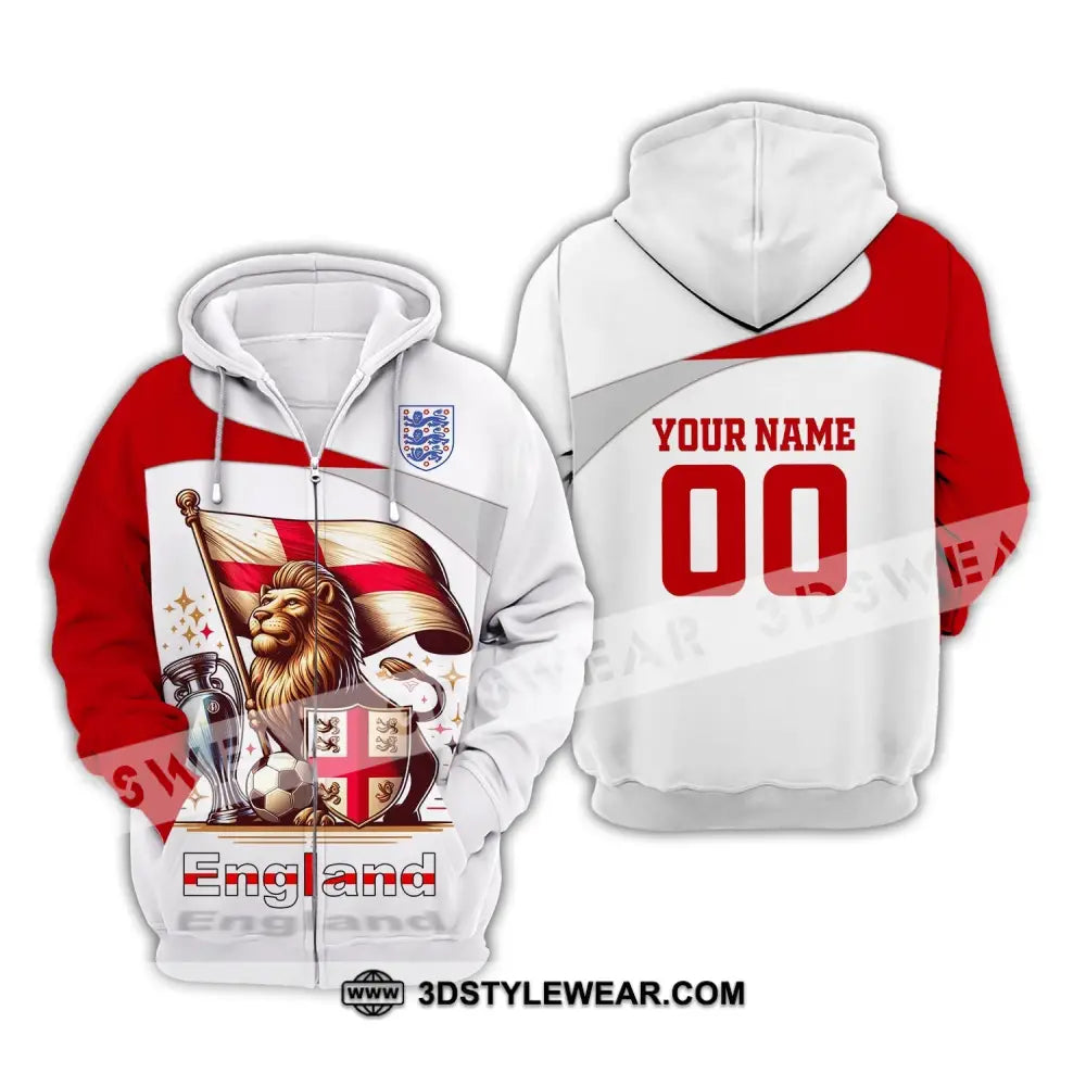 Unisex Shirt Custom Name And Number England Football Euro 2024 Polo Long Sleeve Zipper Hoodie / S