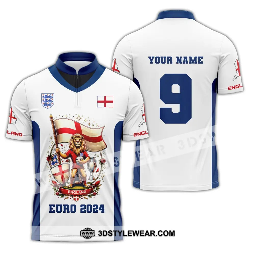 Unisex Shirt Custom Name And Number England Football Euro 2024 Polo Long Sleeve Zipper / S T-Shirt