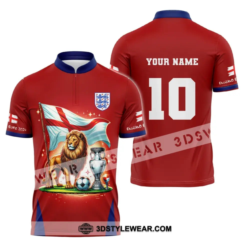 Unisex Shirt Custom Name And Number England Football Euro 2024 Polo Long Sleeve Zipper / S T-Shirt