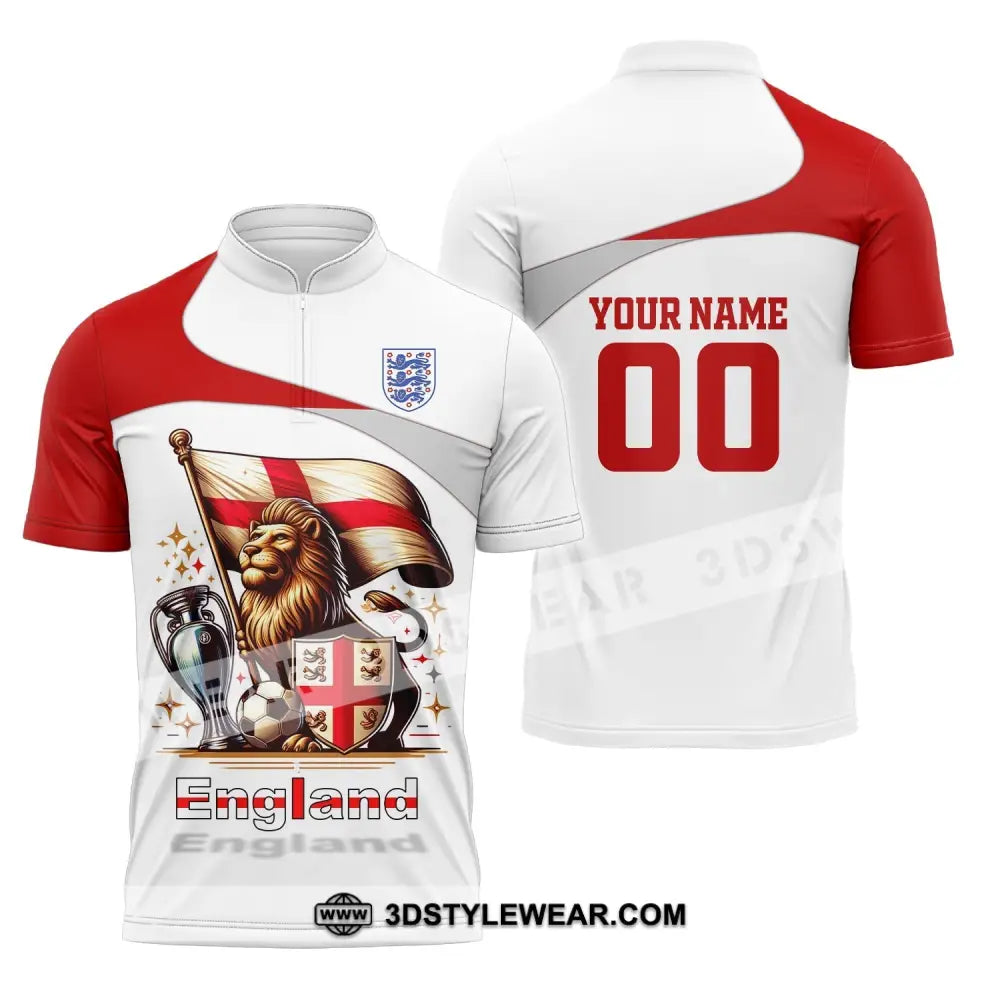 Unisex Shirt Custom Name And Number England Football Euro 2024 Polo Long Sleeve Zipper / S T-Shirt