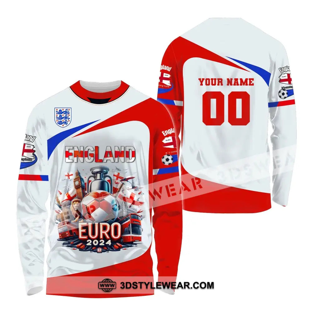 Unisex Shirt Custom Name And Number England Football Polo Long Sleeve Euro 2024 / S T-Shirt