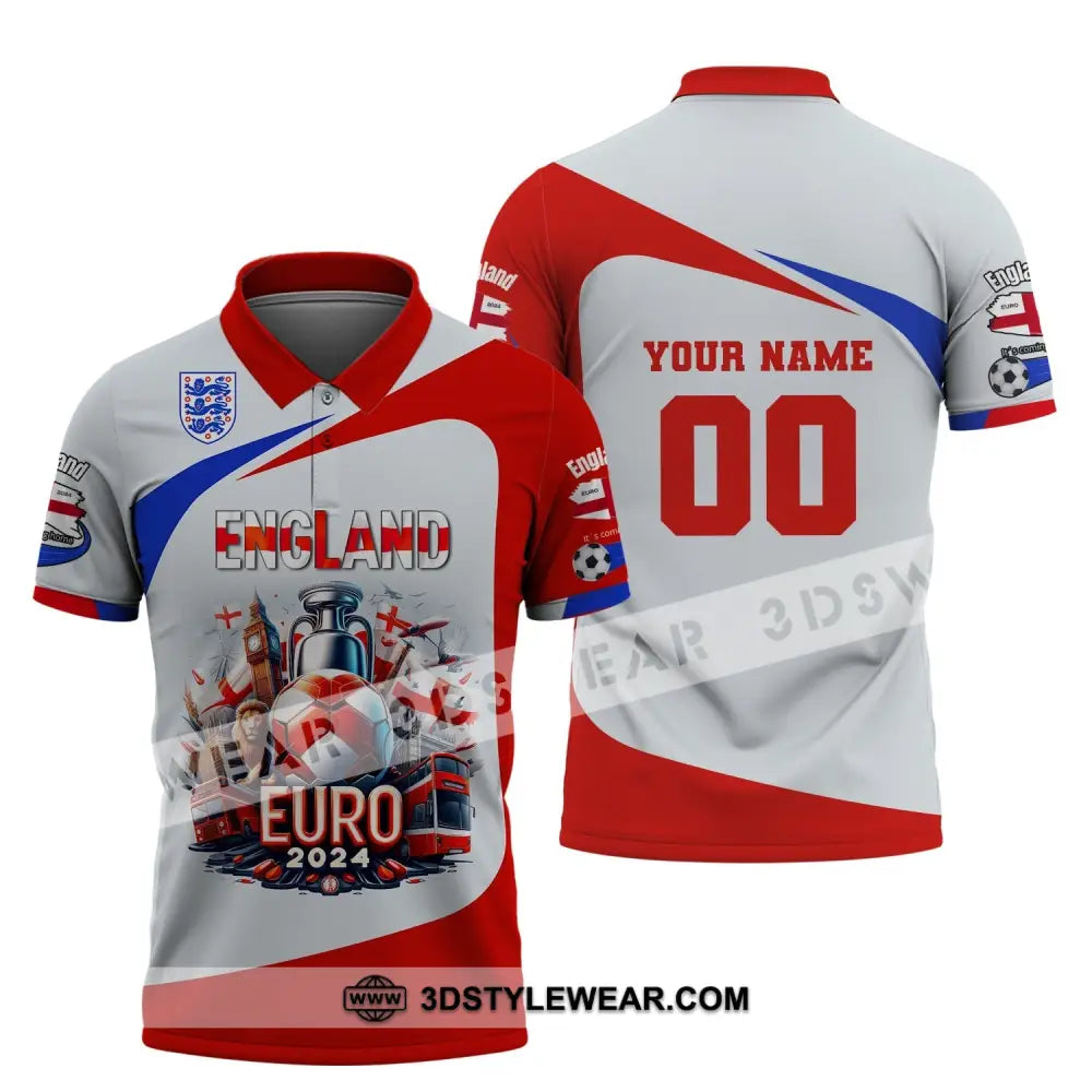 Unisex Shirt Custom Name And Number England Football Polo Long Sleeve Euro 2024 / S T-Shirt