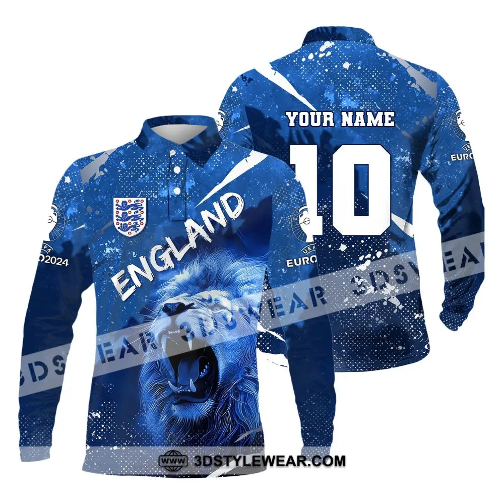 Unisex Shirt Custom Name And Number England Football Polo Long Sleeve Euro 2024 / S T-Shirt