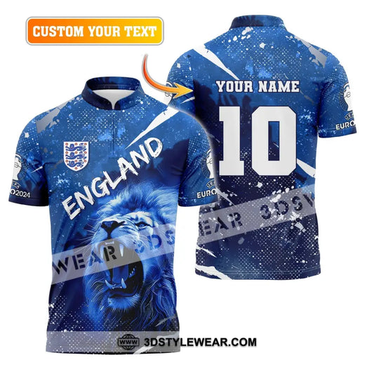 Unisex Shirt Custom Name And Number England Football Polo Long Sleeve Euro 2024 T-Shirt