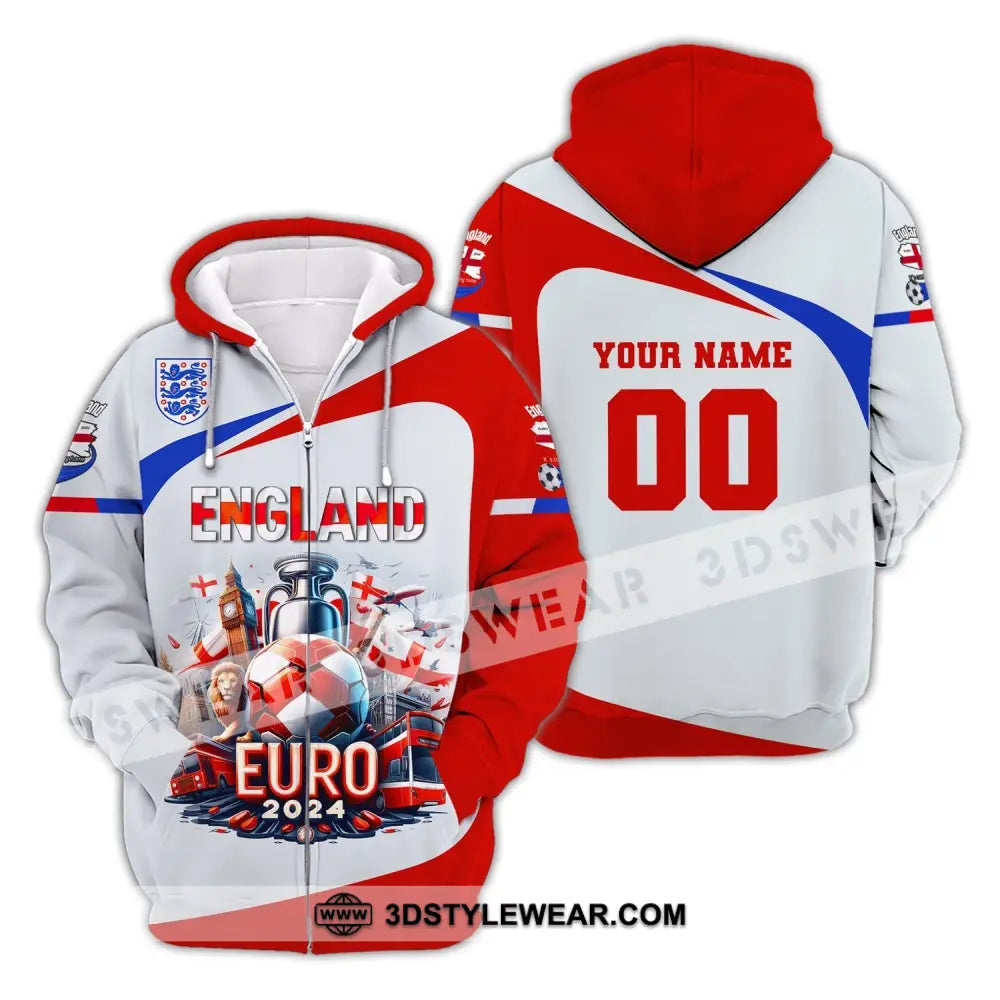 Unisex Shirt Custom Name And Number England Football Polo Long Sleeve Euro 2024 Zipper Hoodie / S