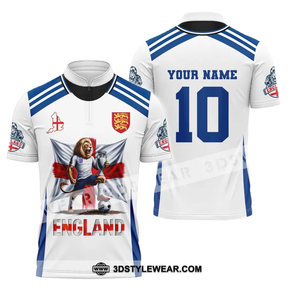 Unisex Shirt Custom Name And Number England Football Polo Long Sleeve Euro 2024 Zipper / S T-Shirt