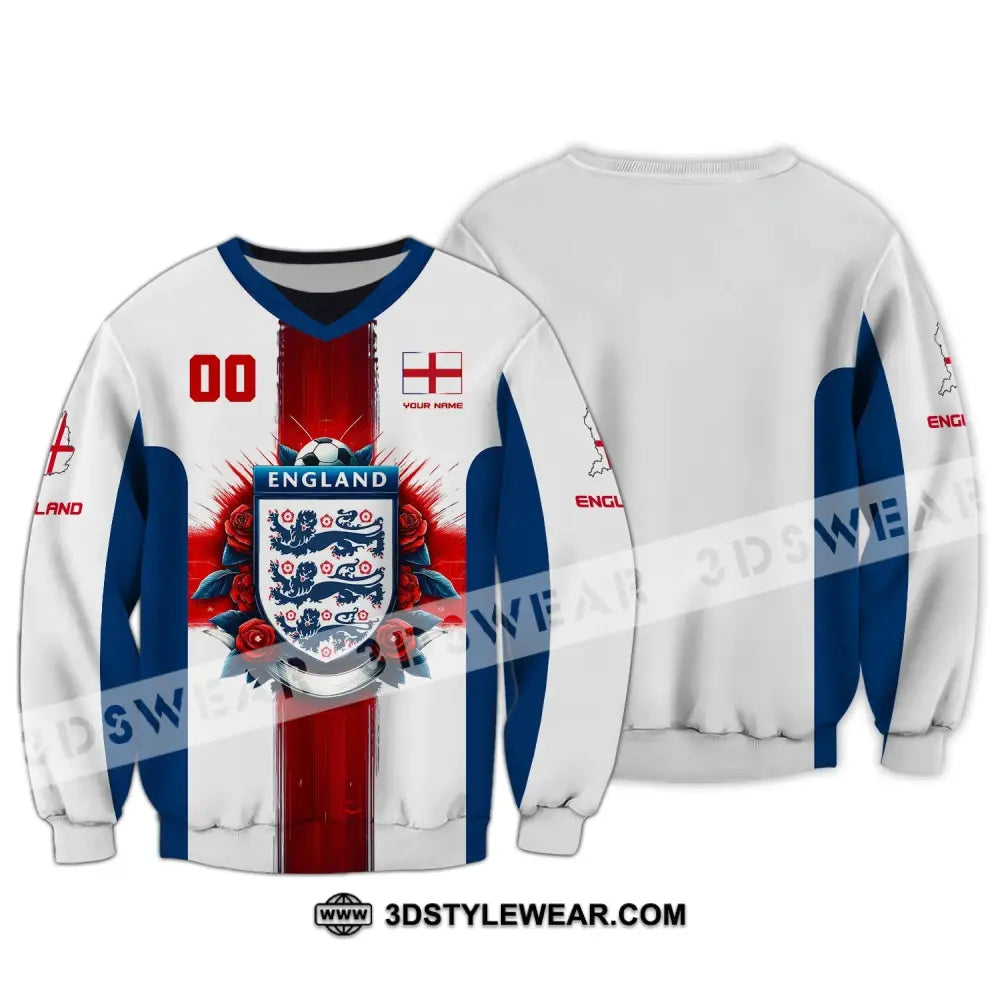 Unisex Shirt Custom Name And Number England Football Polo Long Sleeve Soccer Lover T-Shirt