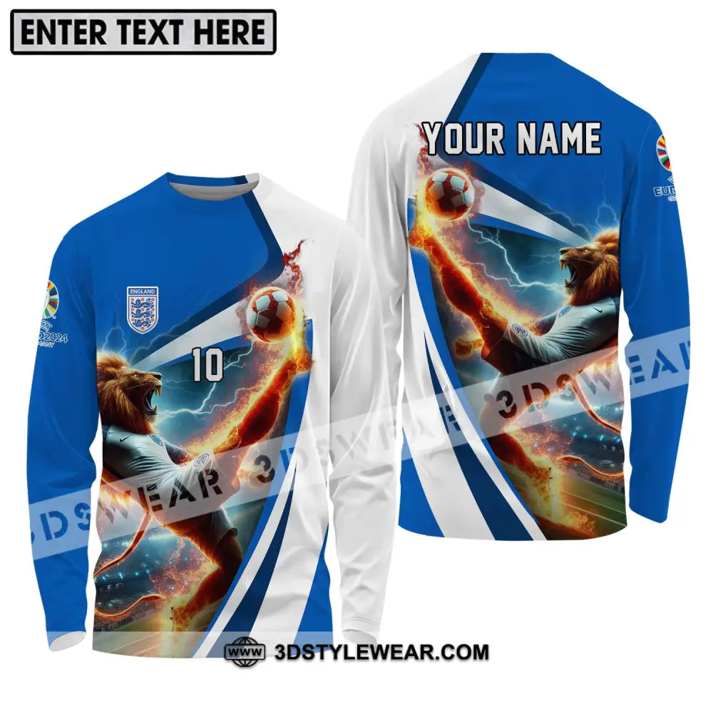 Unisex Shirt - Custom Name And Number England Lion Playing Fire Ball Long Sleeve / S T-Shirt