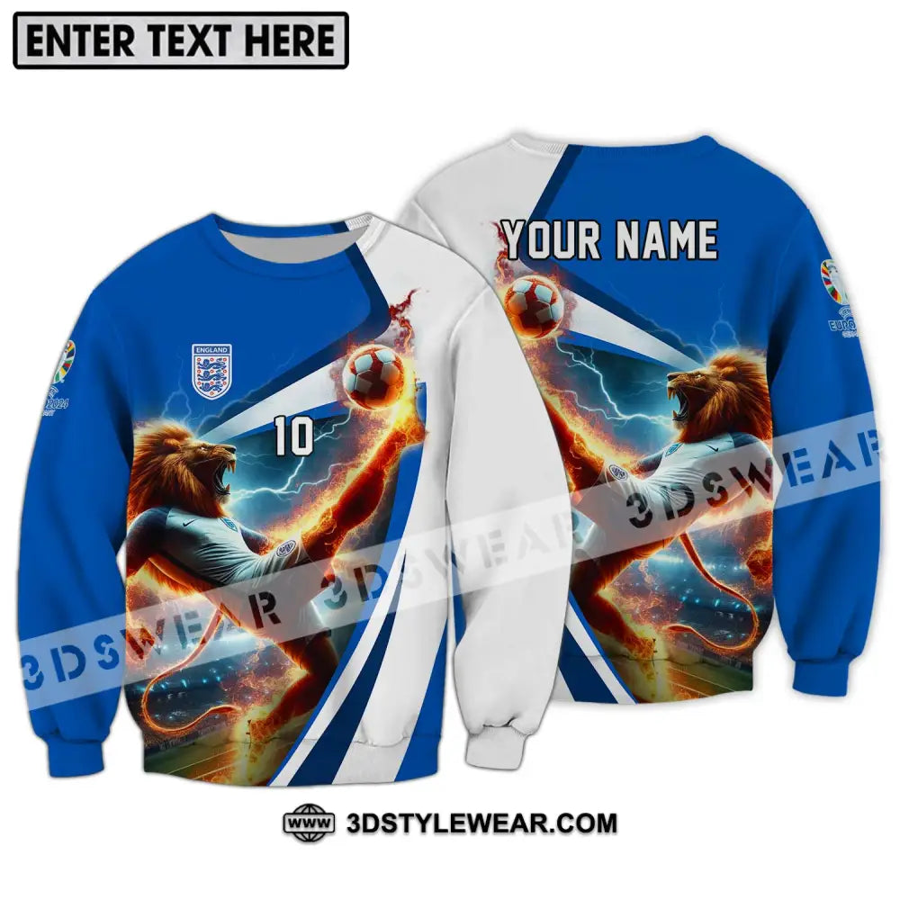 Unisex Shirt - Custom Name And Number England Lion Playing Fire Ball Long Sleeve / S T-Shirt