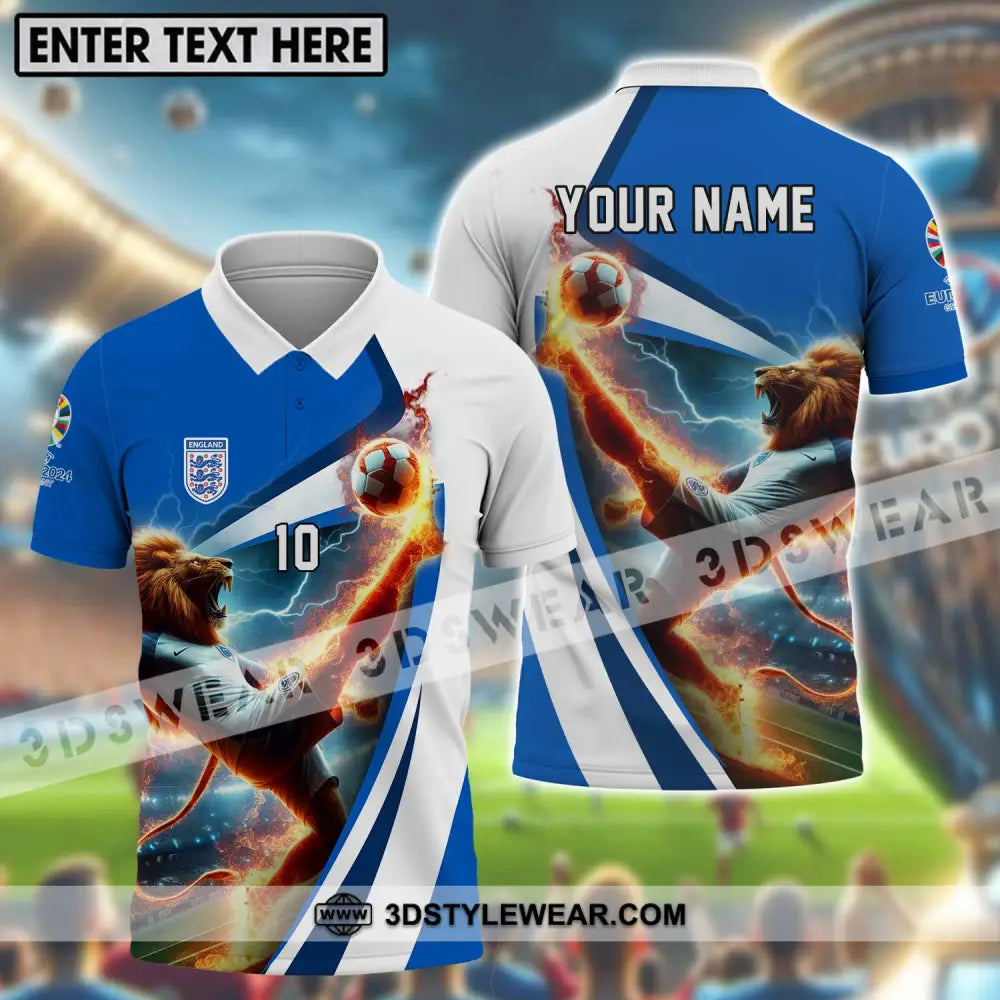 Unisex Shirt - Custom Name And Number England Lion Playing Fire Ball T-Shirt