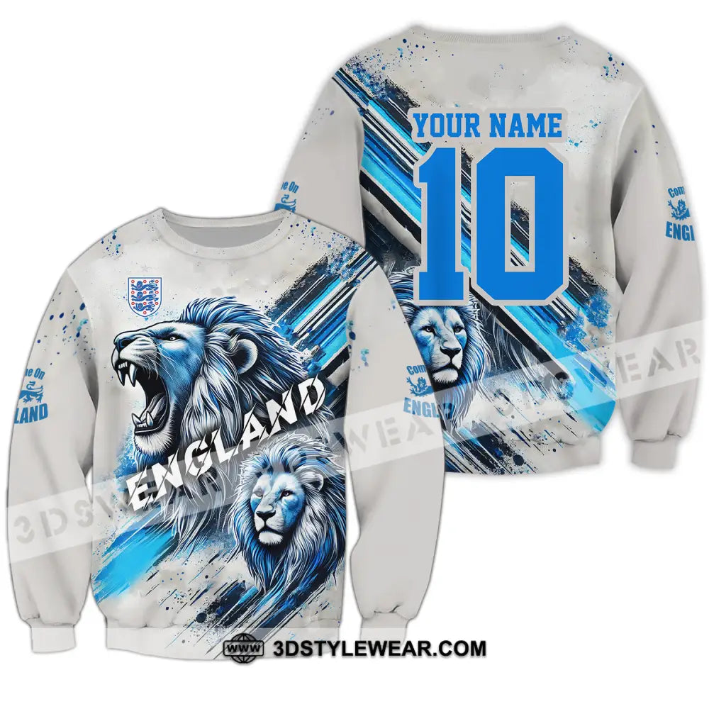 Unisex Shirt - Custom Name And Number England Lover Cool Lion Long Sleeve / S T-Shirt