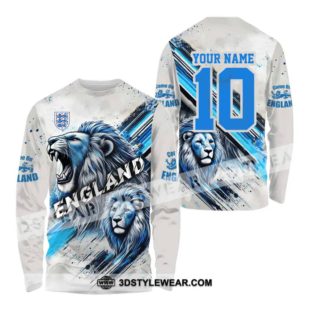 Unisex Shirt - Custom Name And Number England Lover Cool Lion Long Sleeve / S T-Shirt