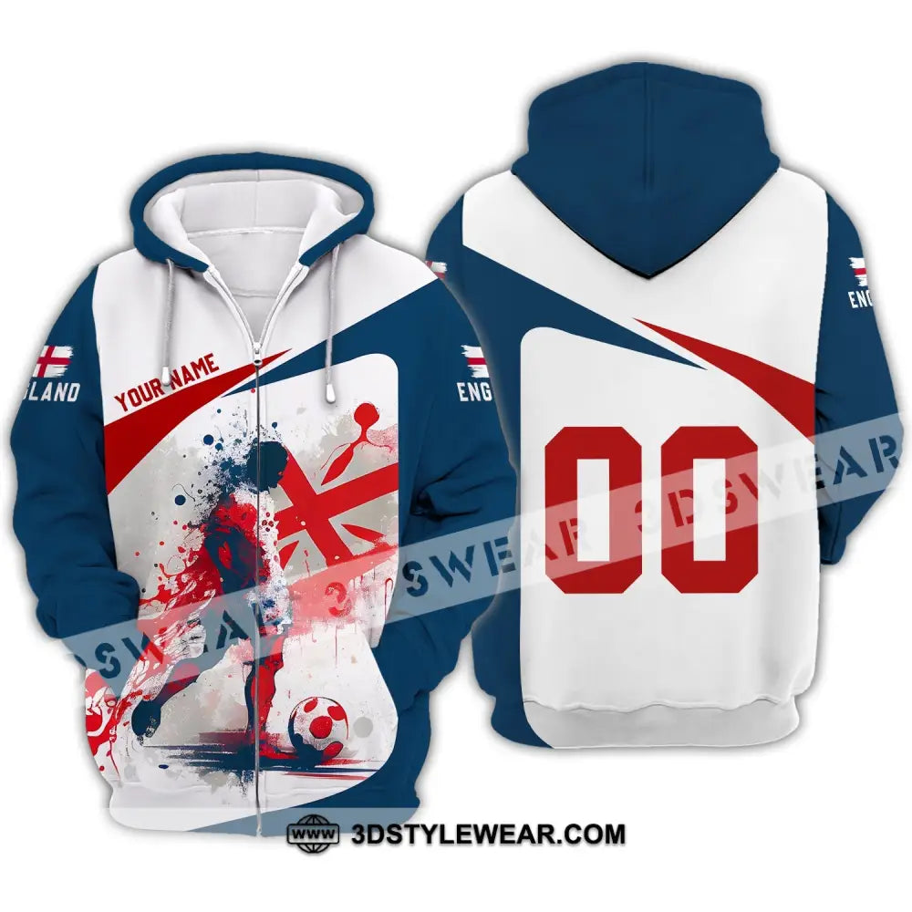 Unisex Shirt - Custom Name And Number England Man Playing Ball Euro 2024 Zipper Hoodie / S T-Shirt