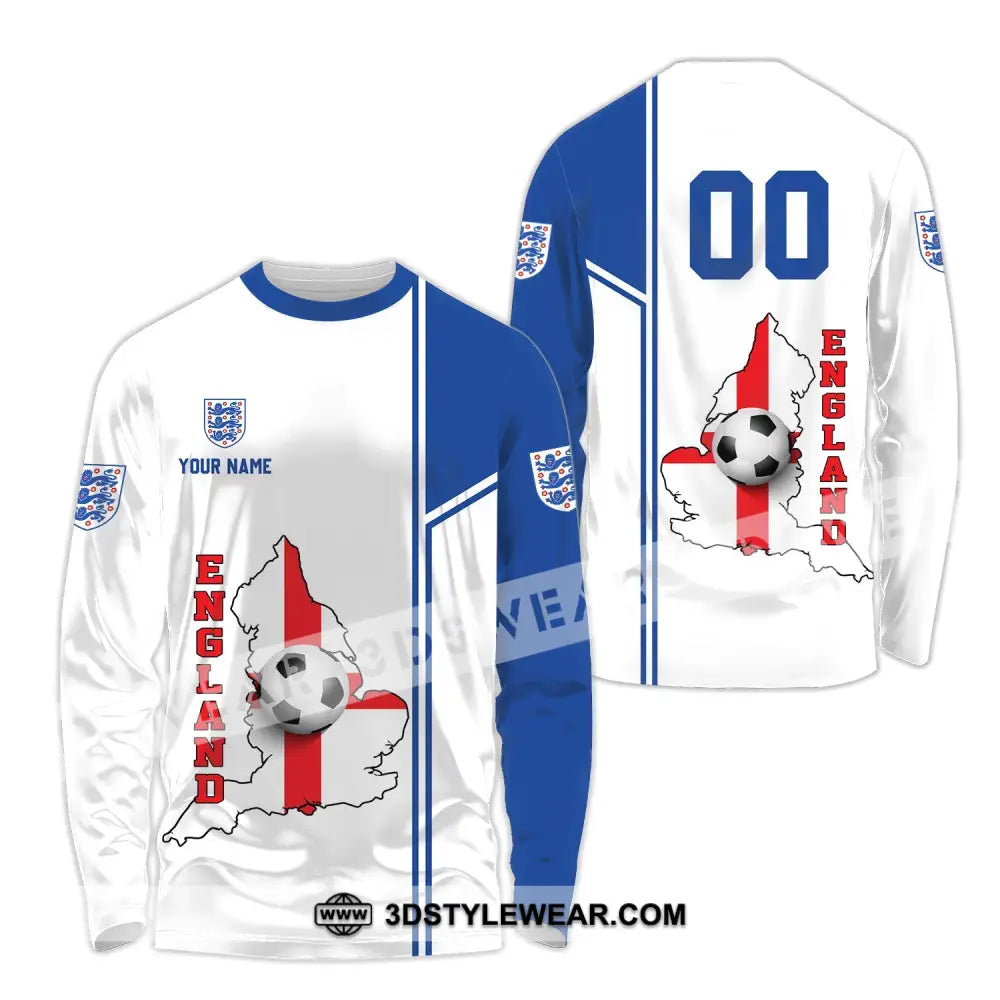 Unisex Shirt - Custom Name And Number England Map Ball Euro 2024 Long Sleeve / S T-Shirt