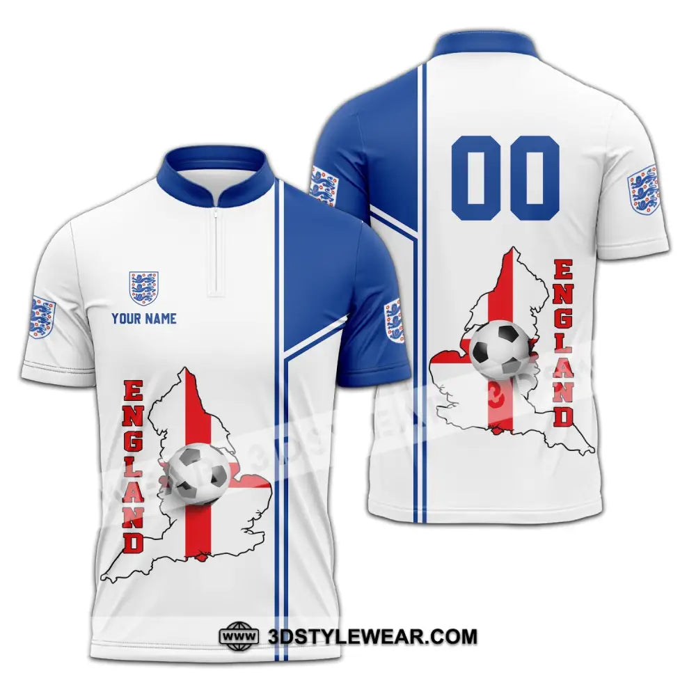 Unisex Shirt - Custom Name And Number England Map Ball Euro 2024 Zipper Polo / S T-Shirt