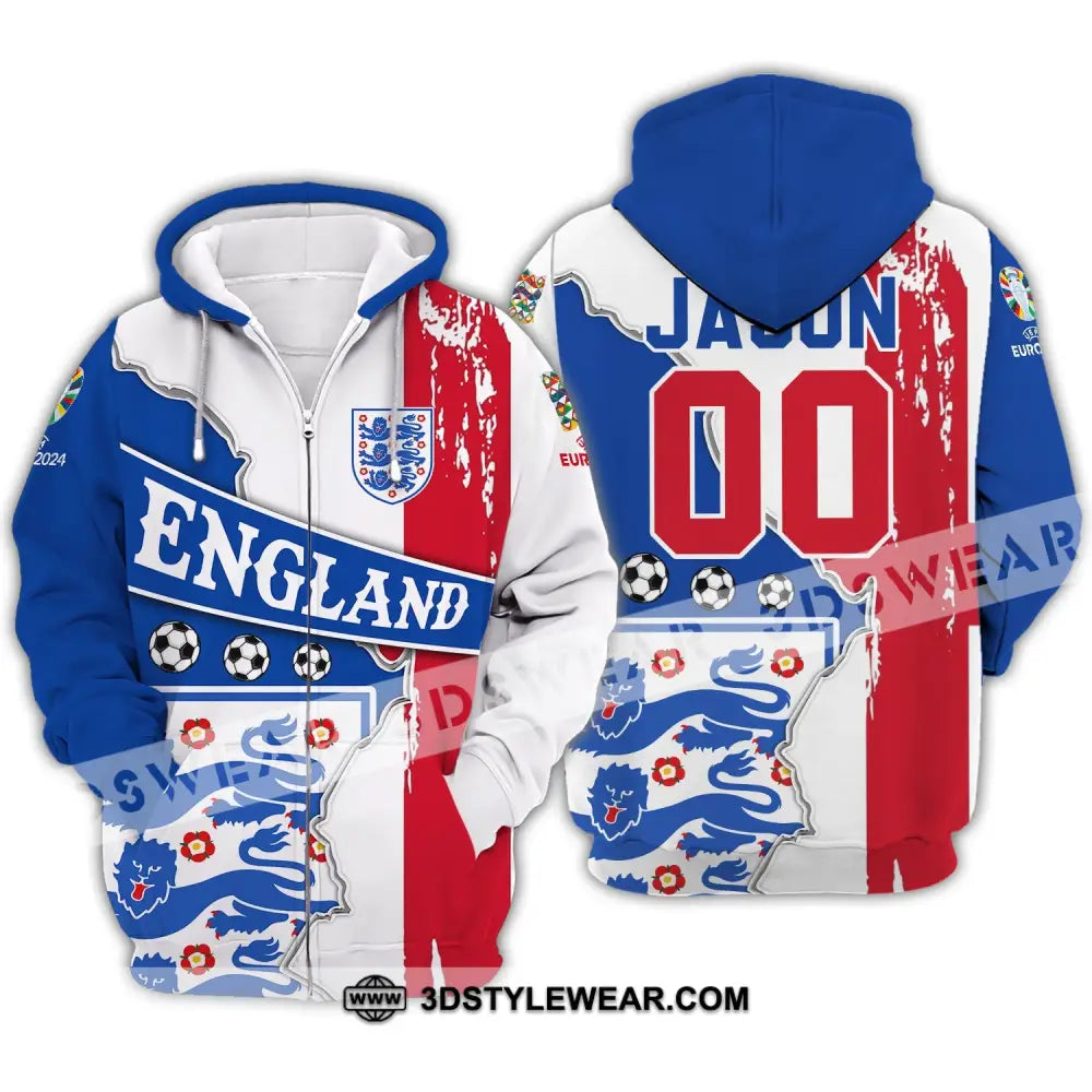 Unisex Shirt - Custom Name And Number England National Team Zipper Hoodie / S T-Shirt