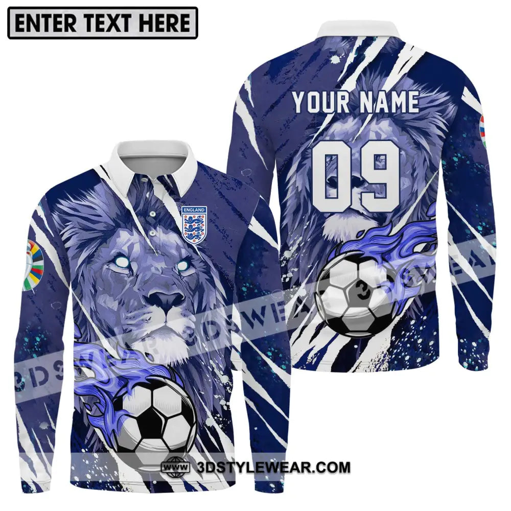 Unisex Shirt - Custom Name And Number England Team Lion Ball Long Sleeve Polo / S T-Shirt