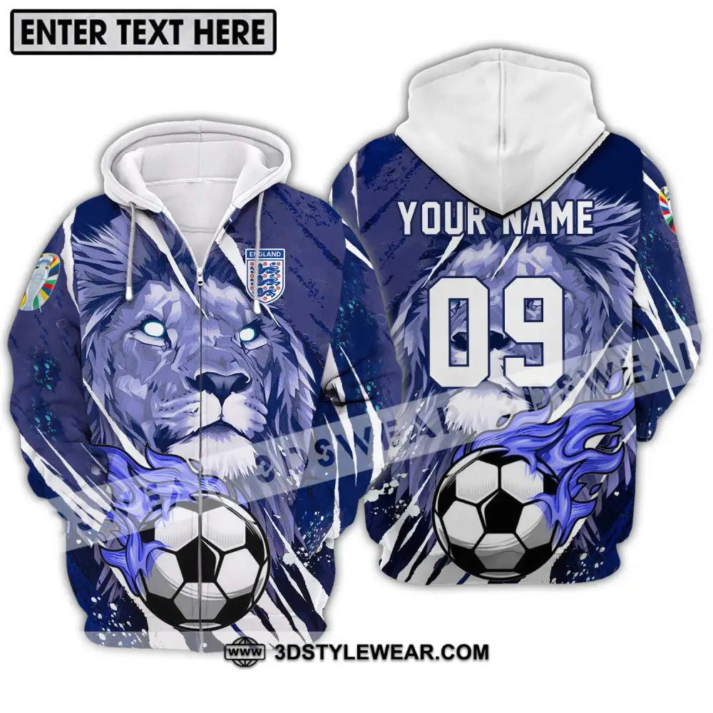 Unisex Shirt - Custom Name And Number England Team Lion Ball Zipper Hoodie / S T-Shirt