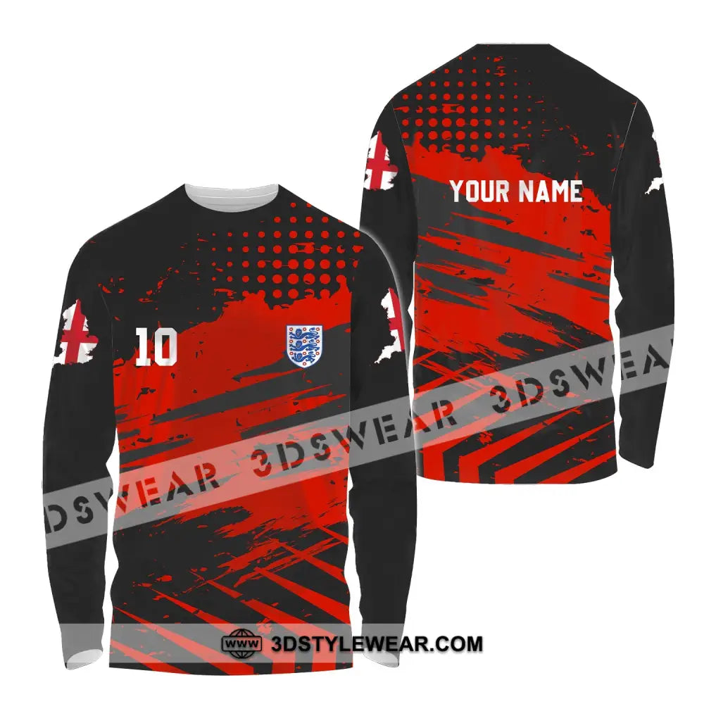 Unisex Shirt - Custom Name And Number England Team Lover Black Red Euro 2024 Long Sleeve / S T-Shirt