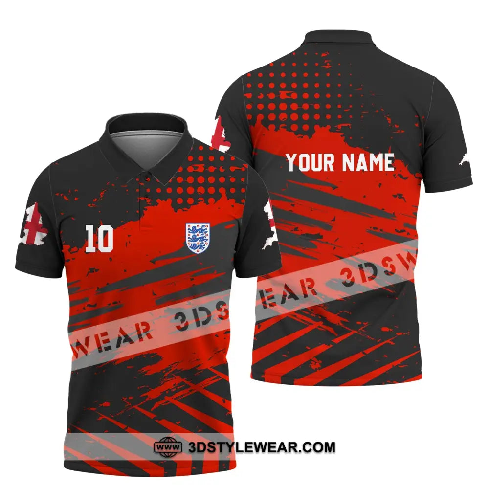 Unisex Shirt - Custom Name And Number England Team Lover Black Red Euro 2024 Polo / S T-Shirt