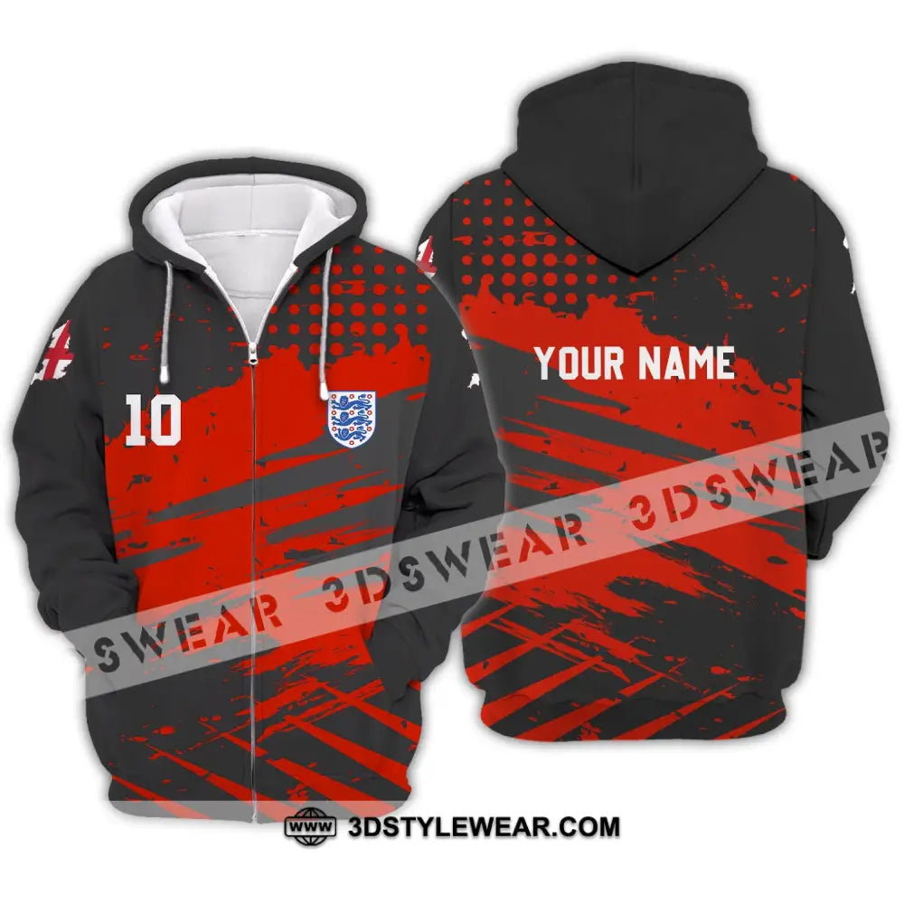 Unisex Shirt - Custom Name And Number England Team Lover Black Red Euro 2024 Zipper Hoodie / S