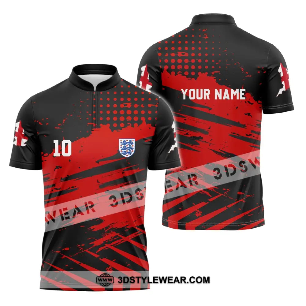 Unisex Shirt - Custom Name And Number England Team Lover Black Red Euro 2024 Zipper Polo / S T-Shirt