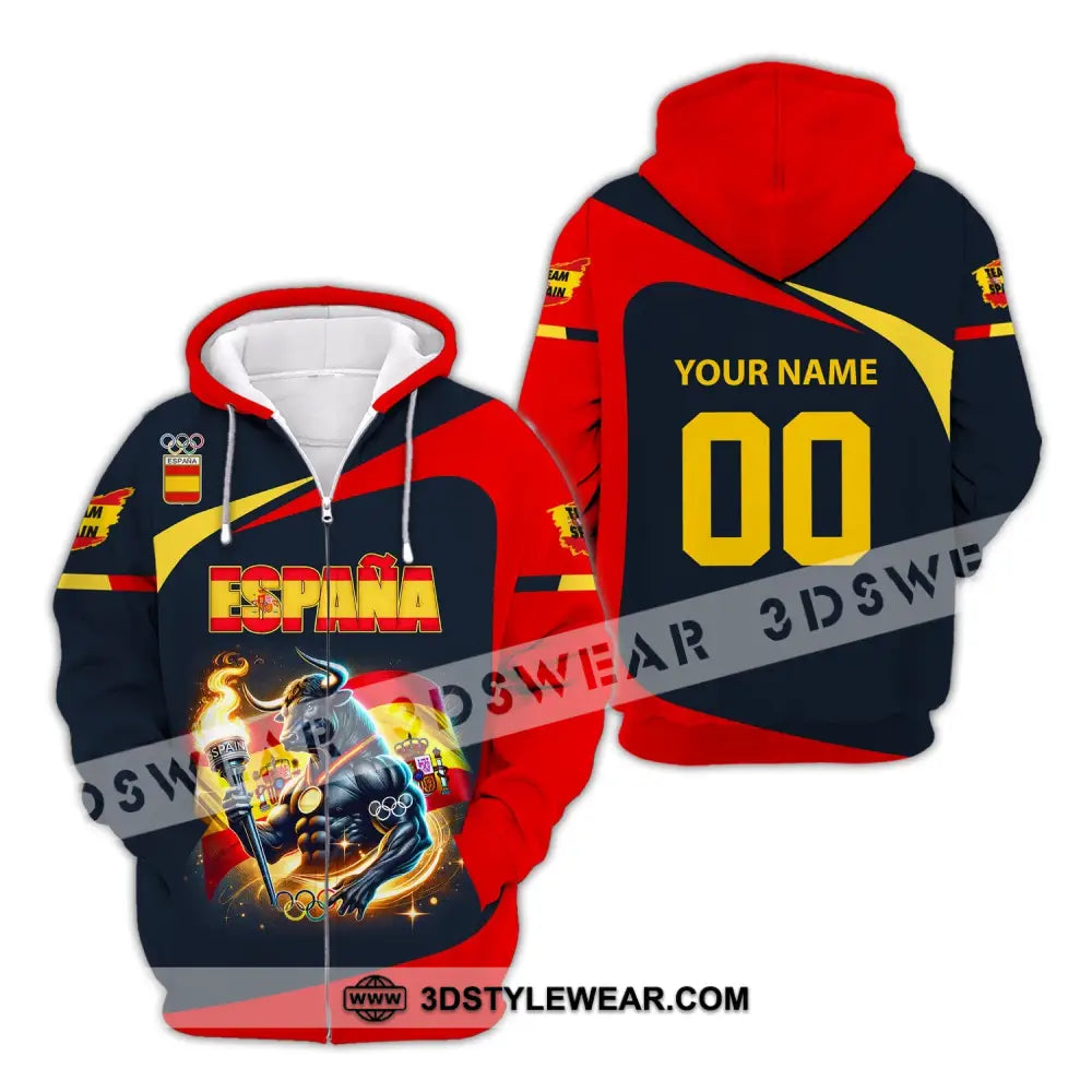 Unisex Shirt Custom Name And Number Espana Olympic 2024 Espanol Long Sleeve Polo Zipper Hoodie / S