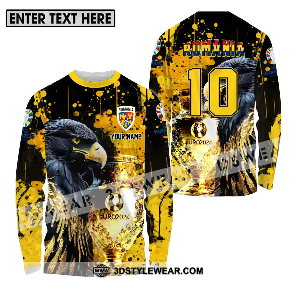 Unisex Shirt - Custom Name And Number Euro 2024 Cup Eagle Romania Team Long Sleeve / S T-Shirt