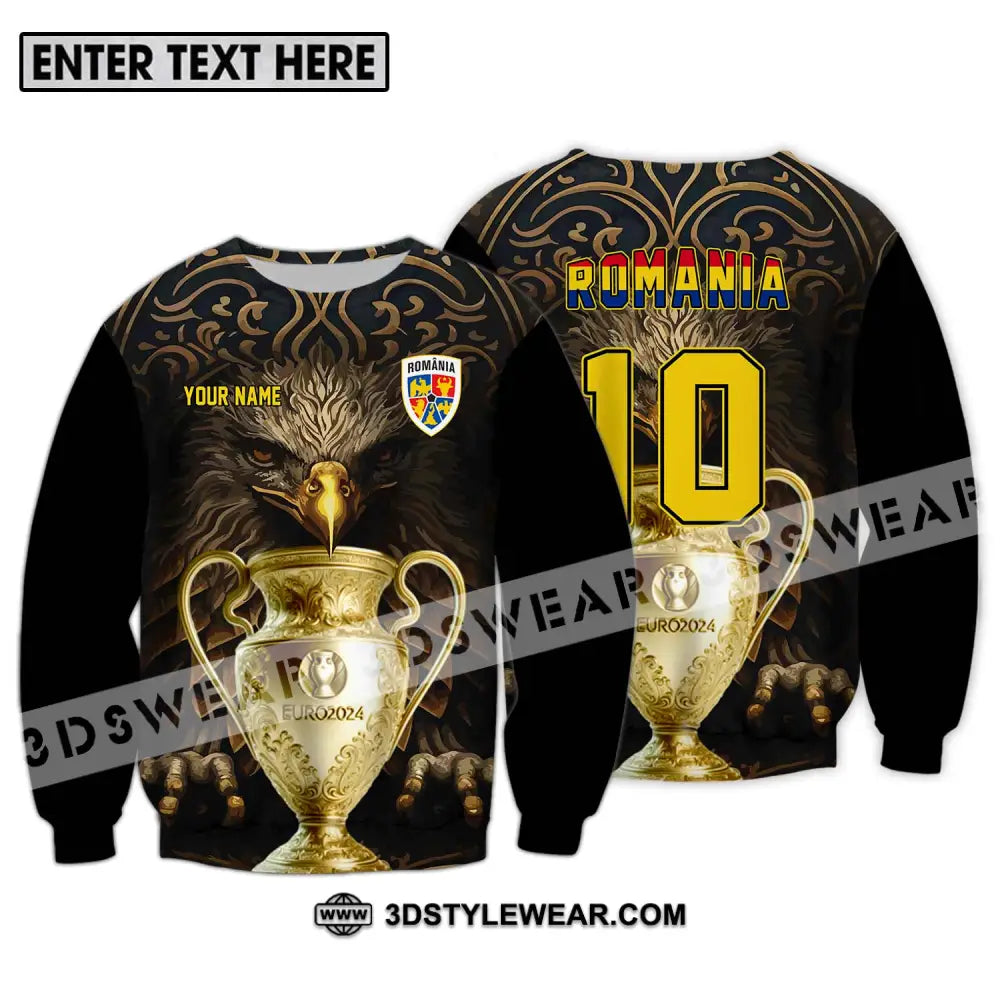 Unisex Shirt - Custom Name And Number Euro 2024 Cup Romania Team Long Sleeve / S T-Shirt