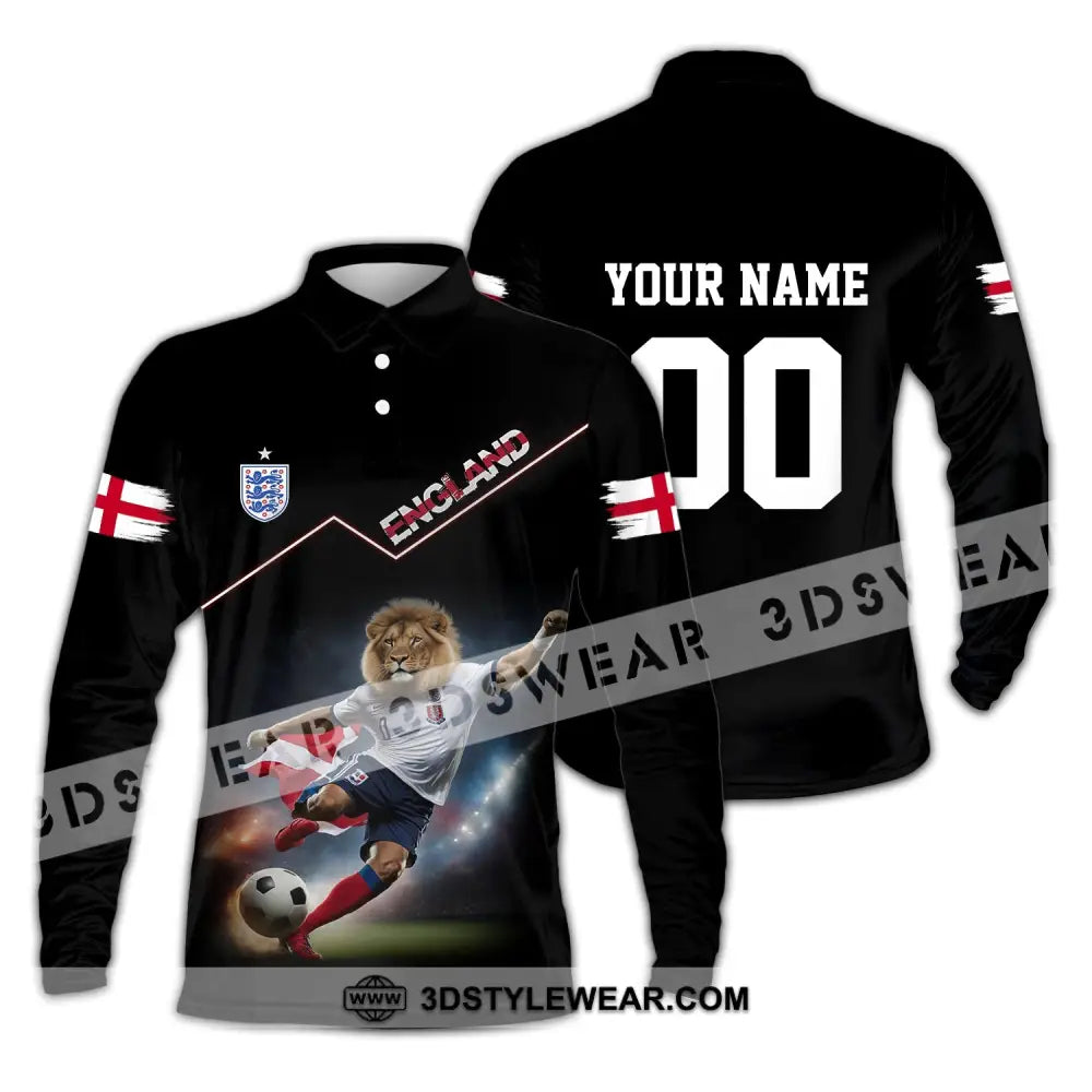 Unisex Shirt - Custom Name And Number Euro 2024 England Lion Long Sleeve Polo / S T-Shirt