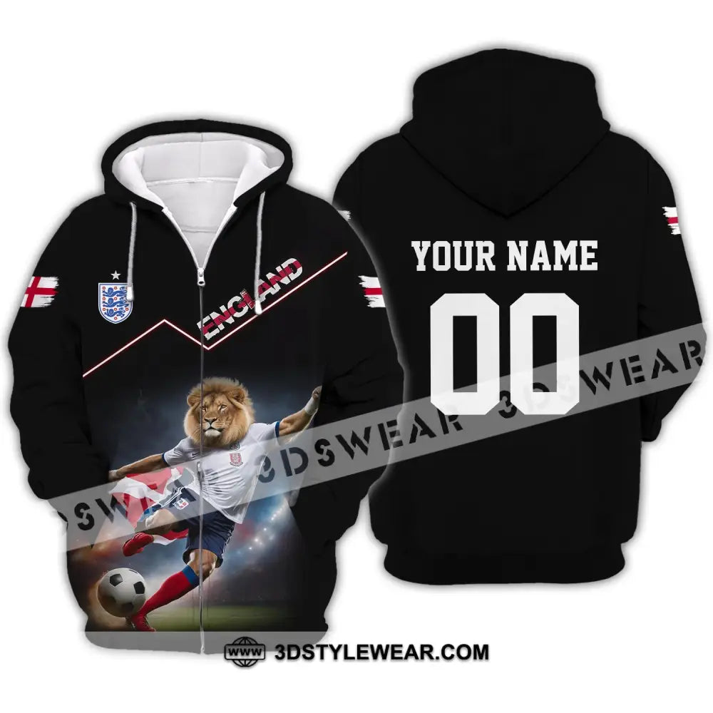 Unisex Shirt - Custom Name And Number Euro 2024 England Lion Zipper Hoodie / S T-Shirt