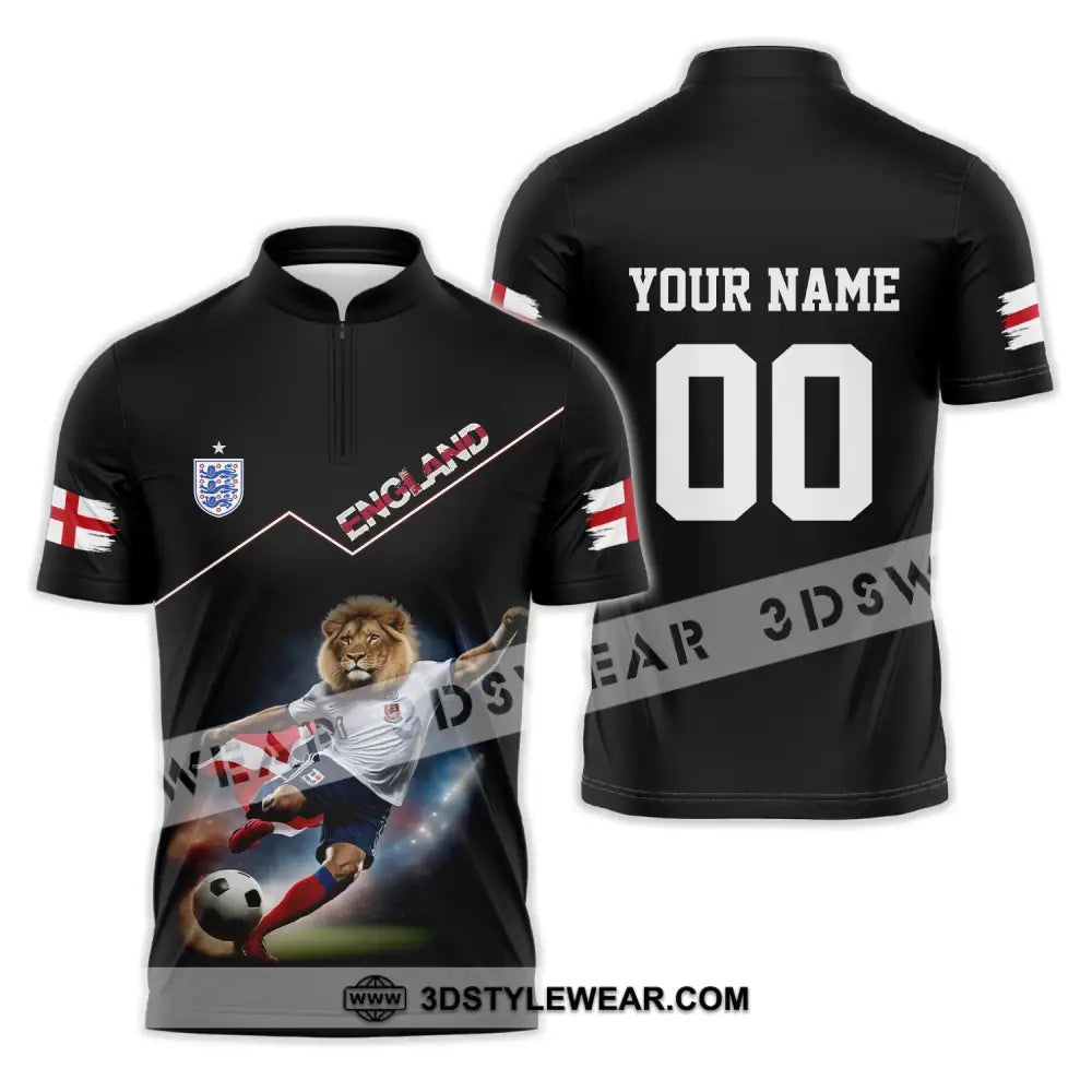 Unisex Shirt - Custom Name And Number Euro 2024 England Lion Zipper Polo / S T-Shirt