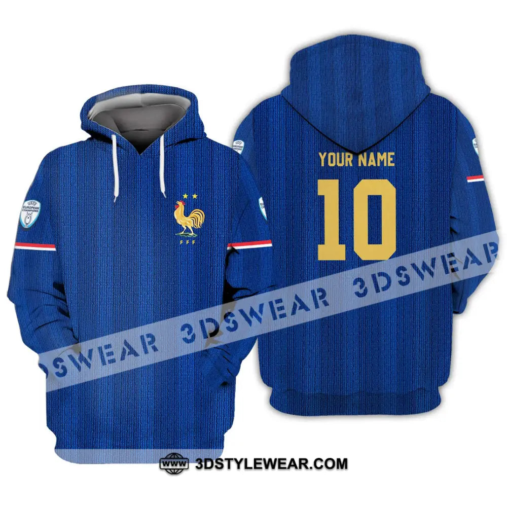 Unisex Shirt - Custom Name And Number Euro 2024 France National Team Blue Hoodie / S T-Shirt