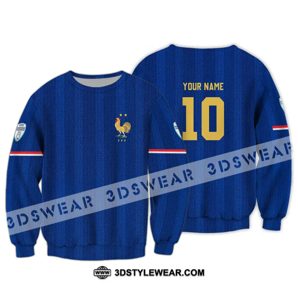 Unisex Shirt - Custom Name And Number Euro 2024 France National Team Blue Long Sleeve / S T-Shirt