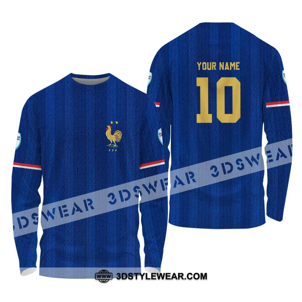 Unisex Shirt - Custom Name And Number Euro 2024 France National Team Blue Long Sleeve / S T-Shirt