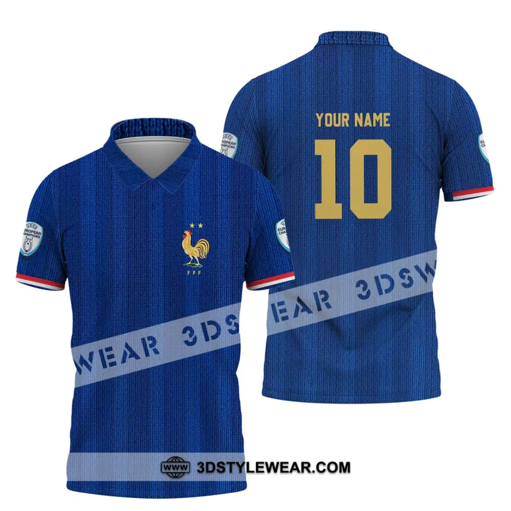 Unisex Shirt - Custom Name And Number Euro 2024 France National Team Blue Polo / S T-Shirt