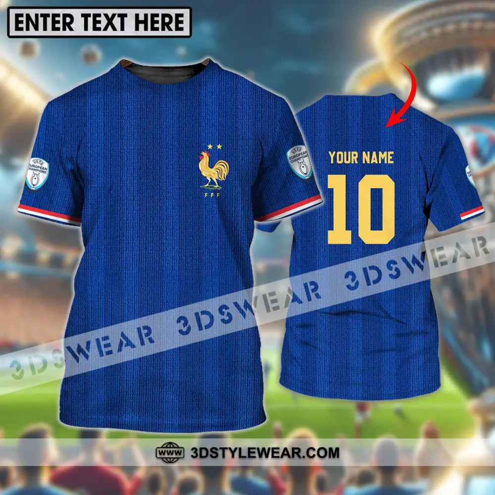 Unisex Shirt - Custom Name And Number Euro 2024 France National Team Blue T-Shirt