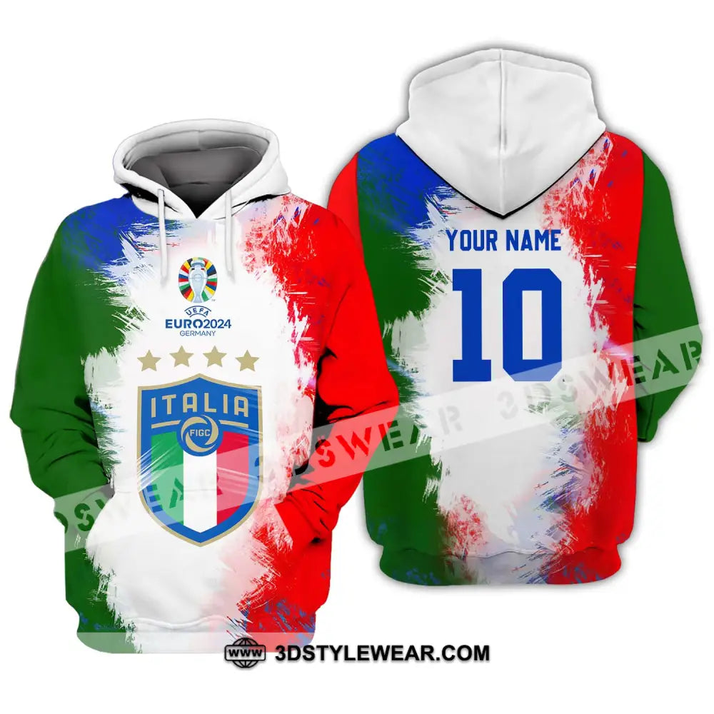 Unisex Shirt - Custom Name And Number Euro 2024 Italia National Team Flag Color Hoodie / S T-Shirt