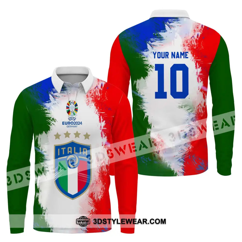 Unisex Shirt - Custom Name And Number Euro 2024 Italia National Team Flag Color Long Sleeve Polo /