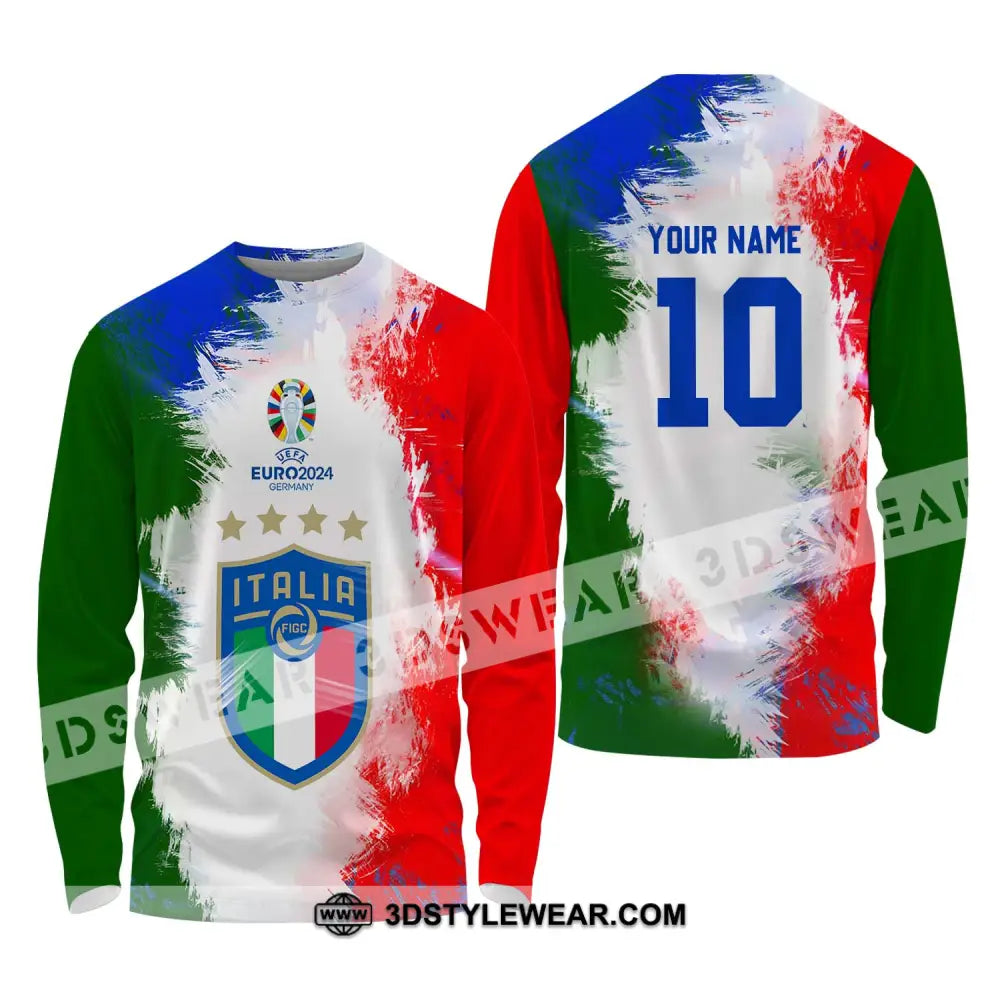 Unisex Shirt - Custom Name And Number Euro 2024 Italia National Team Flag Color Long Sleeve / S