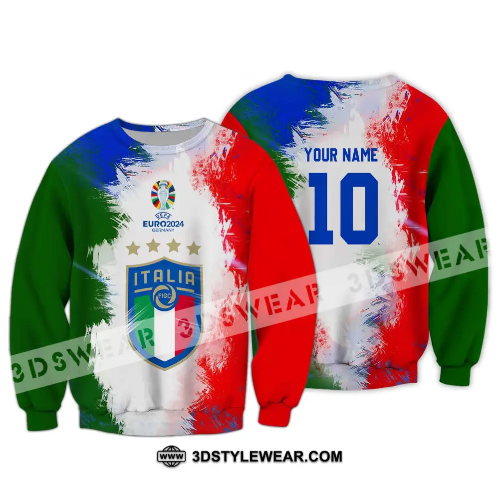 Unisex Shirt - Custom Name And Number Euro 2024 Italia National Team Flag Color Long Sleeve / S