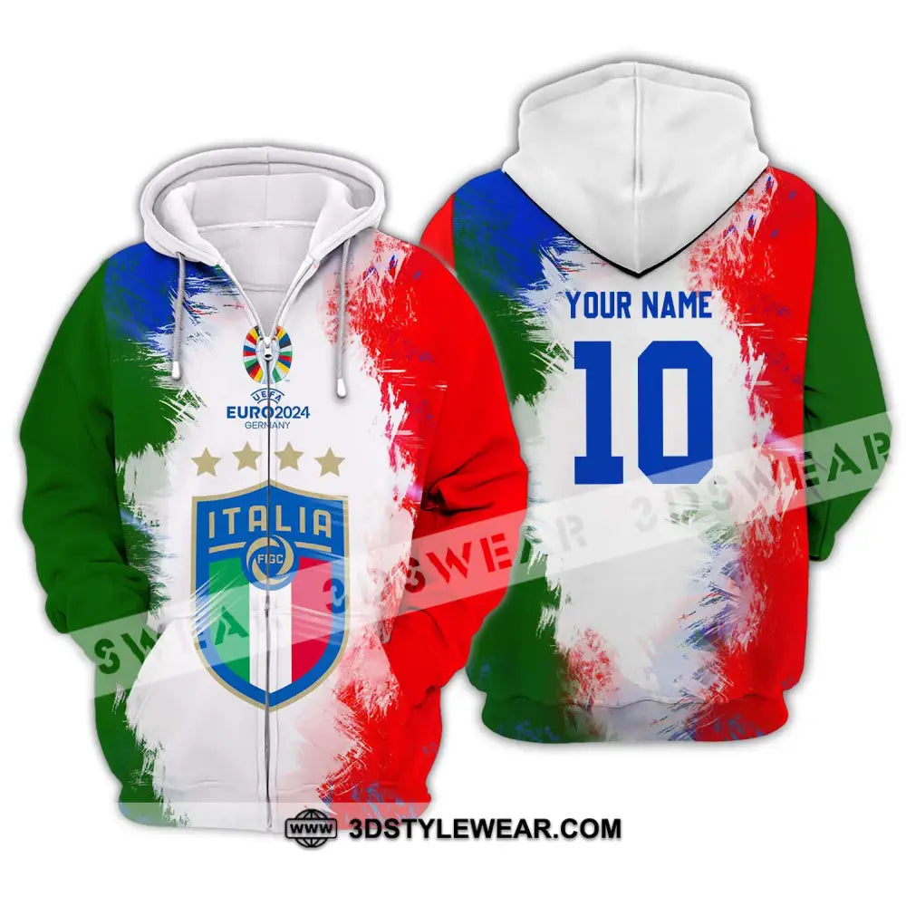 Unisex Shirt - Custom Name And Number Euro 2024 Italia National Team Flag Color Zipper Hoodie / S